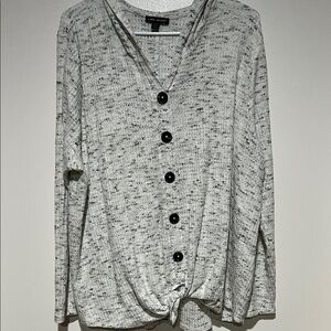 Lane Bryant Speckled Gray Knit Top with Black Buttons